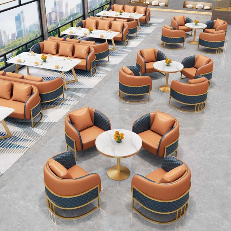 轻奢酒店大堂沙发椅商务休息区接待卡座售楼处部会客洽谈桌椅组合