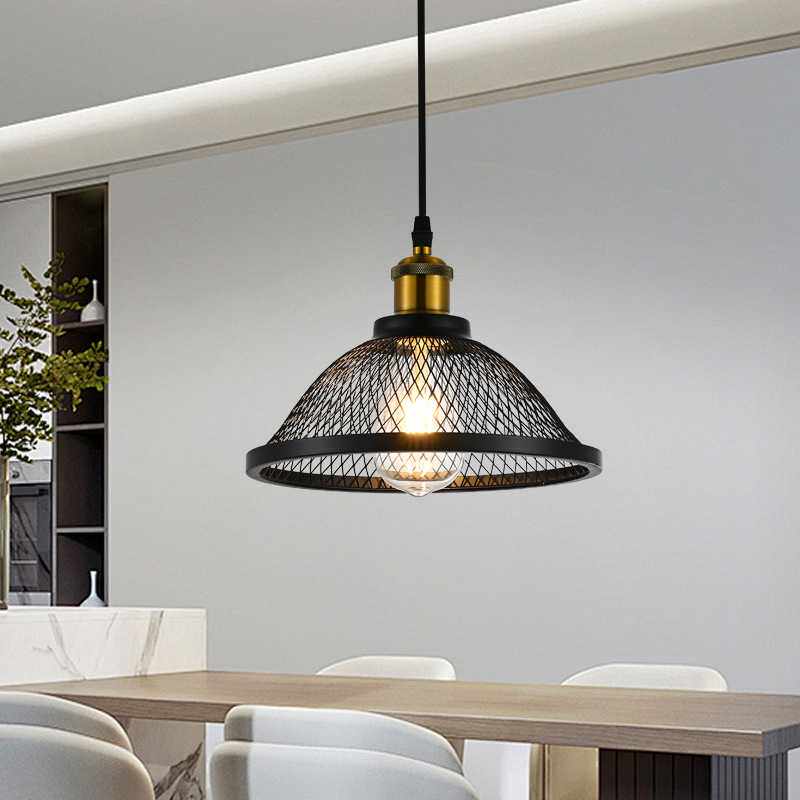 创意铁艺餐厅吊灯复古黑色中古风灯具厨房吧台灯饰单头灯具亚马逊