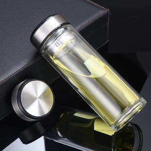 大容量水杯玻璃杯双层高硼硅E透明杯子便携家用茶杯广告礼品