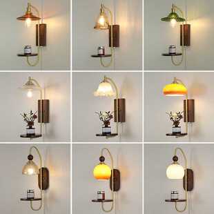 壁灯日式侘寂风复古咖啡厅装饰灯新中式实木客厅卧室壁挂拉绳灯具