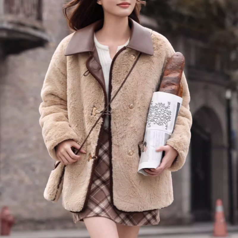 SUNSHINE LION驼色毛呢格子半身裙女2025秋冬新款高腰A字格纹短裙