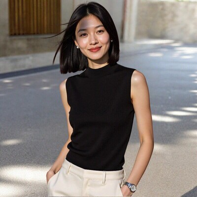 法式黑色修身针织背心女2026夏季
