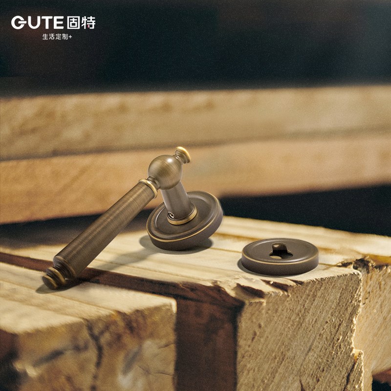 固特家用铜门锁室内卧室门锁黄铜房门锁分体现代木门把手静音锁具