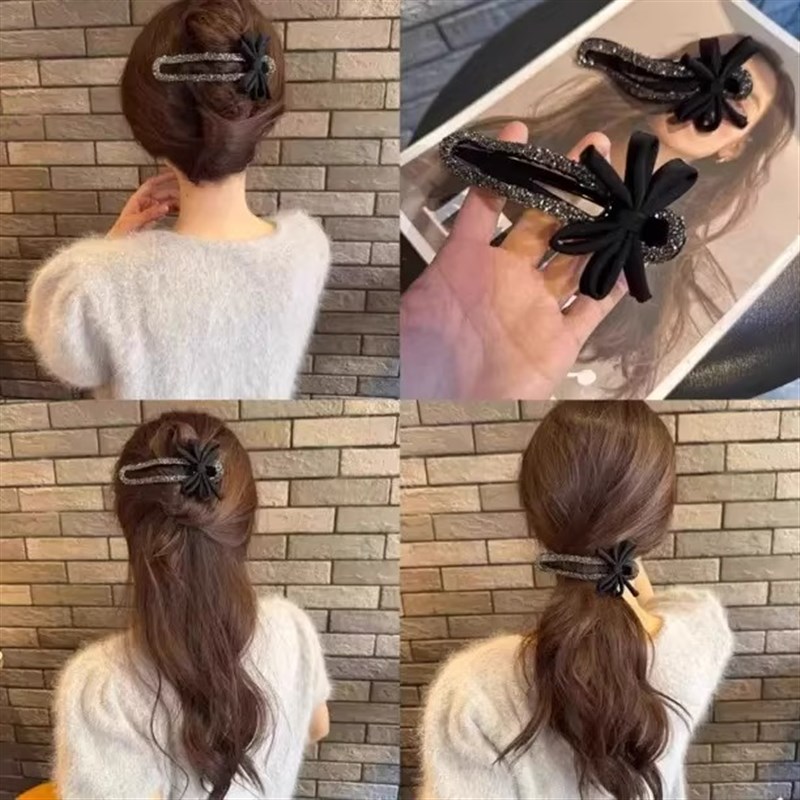 【下单立减50】气质碎钻蝴蝶结发卡抓夹女后脑勺懒人盘发神器XD