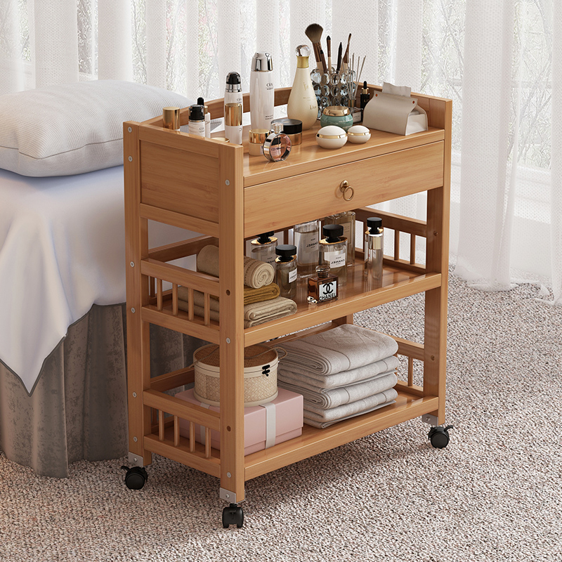 美容院可移动小推车实木多功能置物架子理髲店手推工具车角几边几