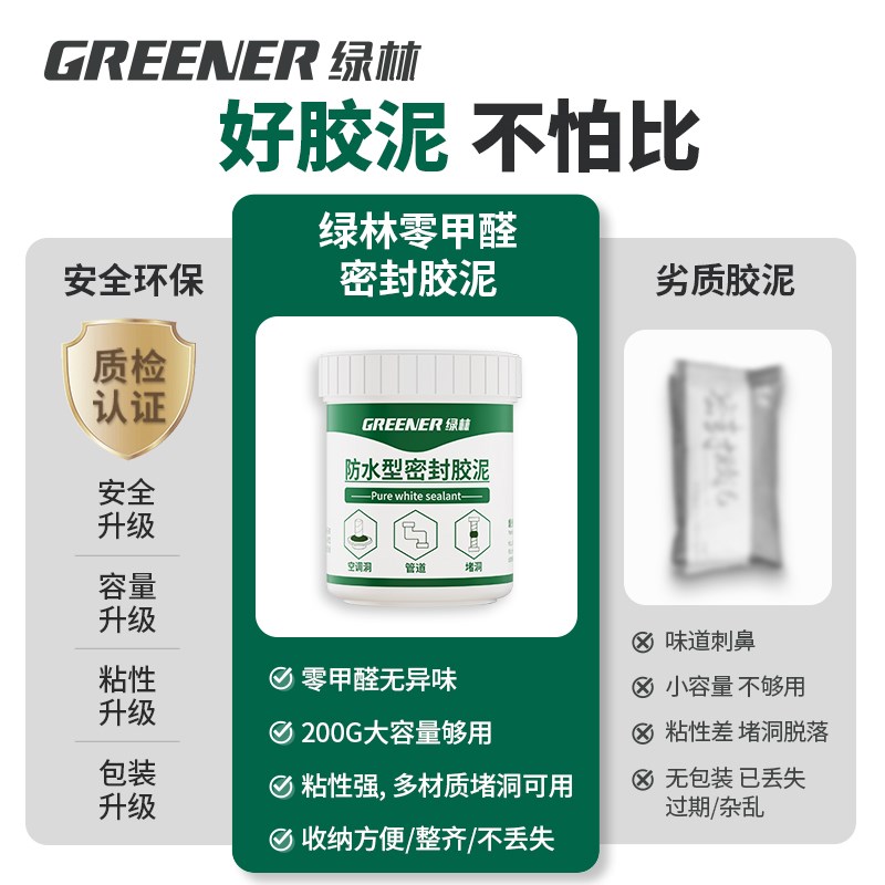 绿林胶泥桶密封胶泥空调孔堵洞神器下水道排水管防水防霉堵塞白墙