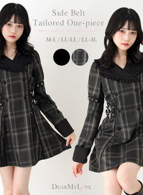 梦展望 侧褶塔夫绸娃娃裙显瘦时尚长袖收腰格子日系连衣裙 535897