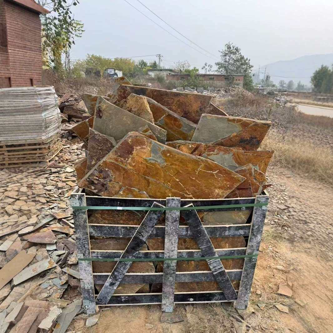 河北青色秀色石板铺路乱板天然页岩碎拼石板岩文化石外墙毛石片石