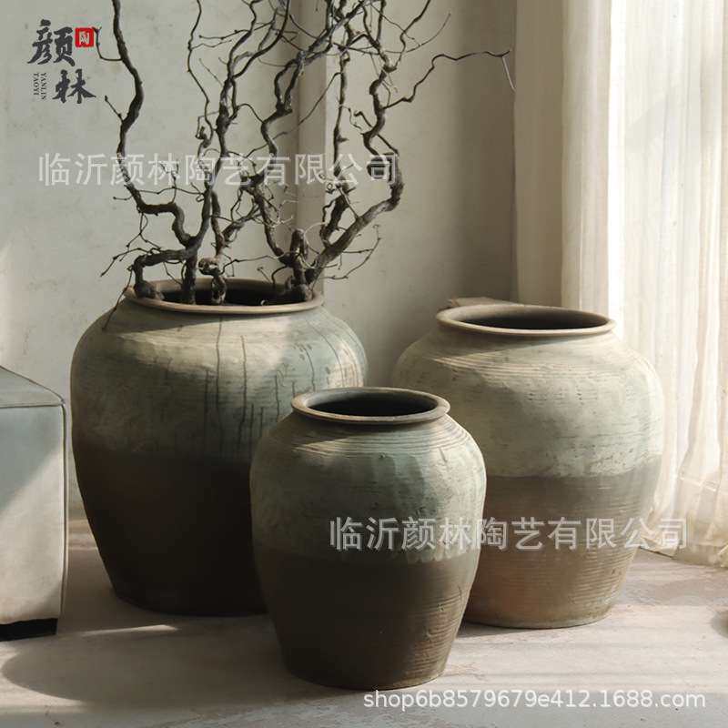 仿古陶罐古董罐子翁罐瓦罐装饰大号土陶民宿酒店软装大型陶罐花盆