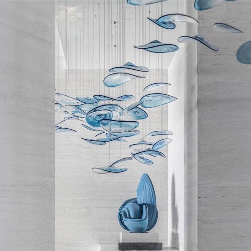 后现代蓝色玻璃吊灯展台装饰样板房间设计师休息室挂饰艺术成列馆