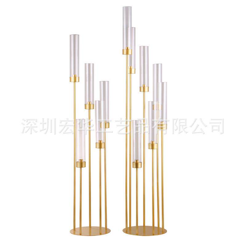 婚庆道具金色步步高路引铁艺圆盘亚克力烛台浪漫装饰摆件路引装饰