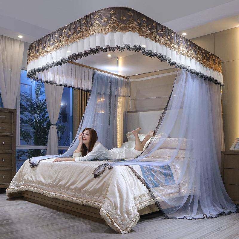 2025新款u型导轨蚊帐家用卧室轨道落地宫廷式公主风纹帐