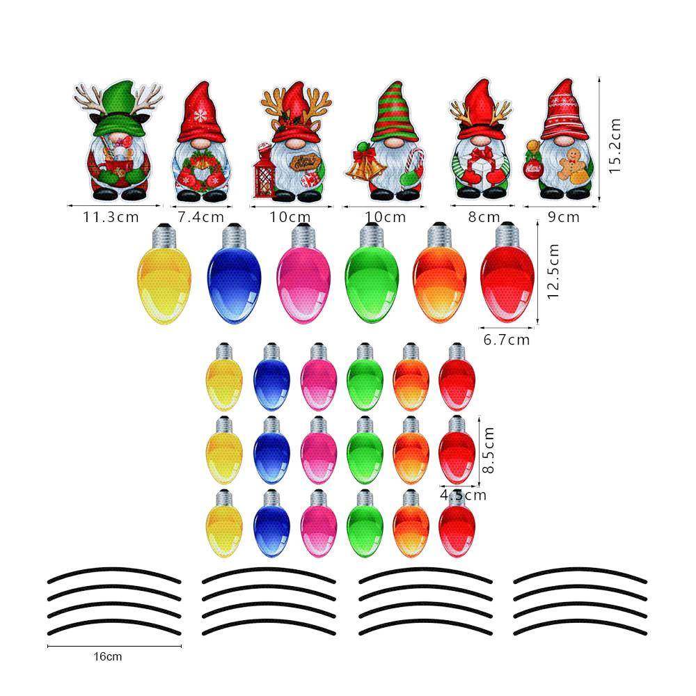 RFM035圣诞节侏儒灯泡磁性蜂窝晶格反光汽车贴节日装饰冰箱车库贴