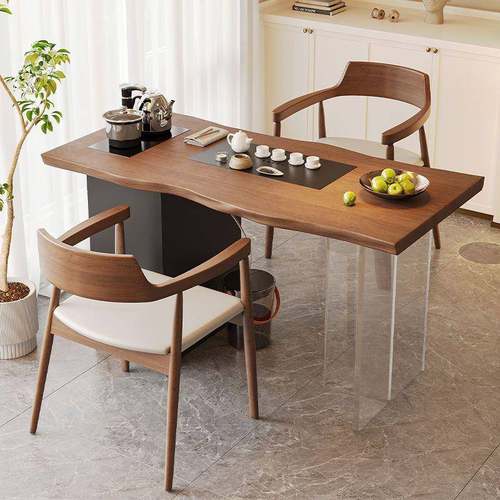 新中式实木茶桌阳台泡茶台茶盘一体新款简约家用小户型茶桌椅组合