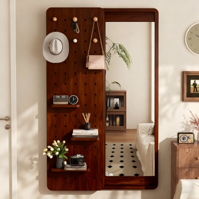 洞洞板全身镜一体隐形推拉可关闭