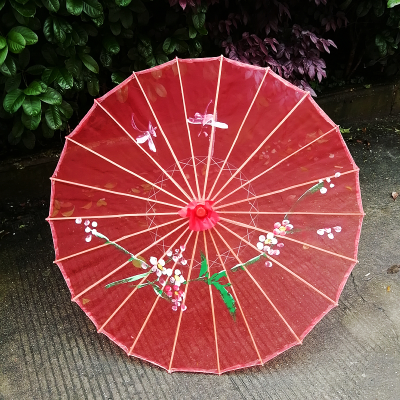 广场舞蹈伞d演出道具伞透明绢纱伞结实实木杆跳舞伞工艺油纸伞包