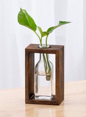 水培植物木架家居办公室桌面水养植物插花摆M件大开口木框玻璃花