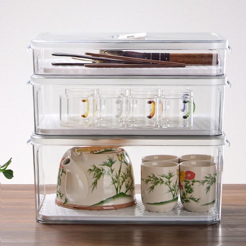 茶具收纳盒可沥水透n明放功夫茶杯茶壶防尘杯子酒杯收纳神器置物