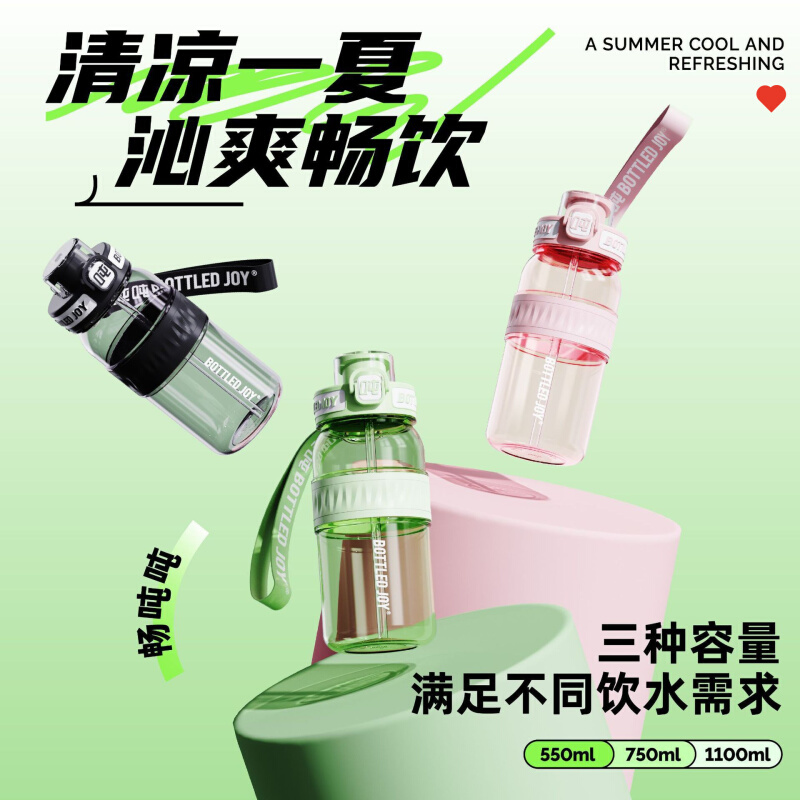 瘦吨吨Bottled Joy食品级吸耐高温户外便携tritan创意直筒塑料杯