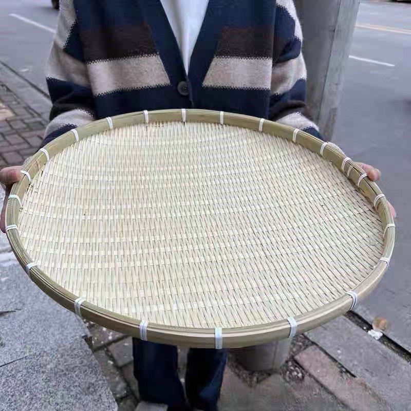 竹编晒盘手工制品晾晒托盘圆形簸箕竹匾绘画装饰酒店水果茶点竹盘图片