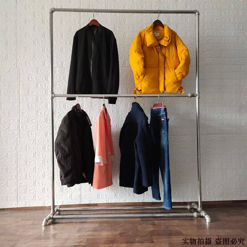 加厚水管挂衣架服装展示架双层铁艺落地架复古龙门架服装店展示架