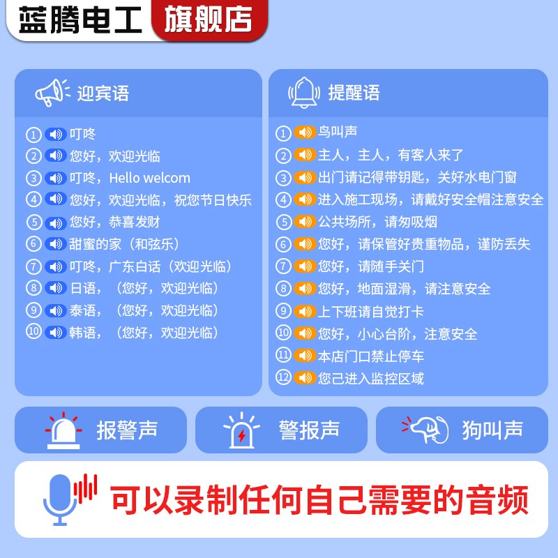 人体感应语音播报器店铺超市欢迎光临进门迎宾门铃语音提醒报警器