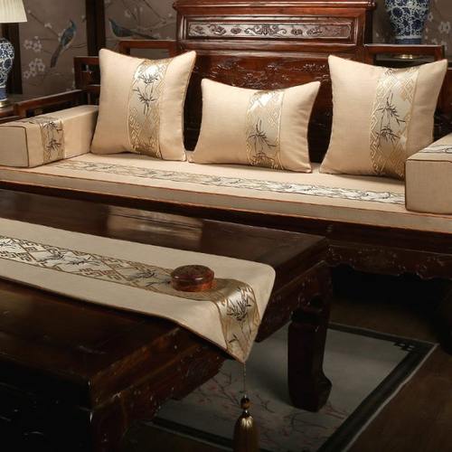 红木沙发坐垫新中式实木沙发垫家具坐垫罗汉床五件套座垫棉麻定制