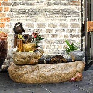 饰阳台喷泉景观办公室落地摆件 田园禅意流水客厅室内装 皇礼 日式