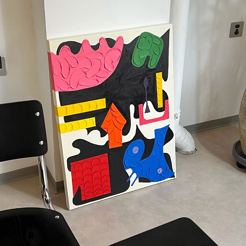 纯手绘抽象立体色块装饰画现代趣味多巴胺儿童房客厅壁画玄关壁画图片
