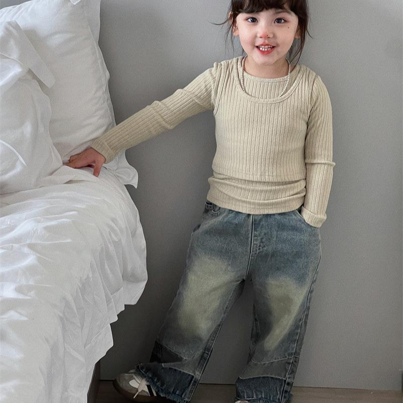 20秋季ZH352新款童装 韩4版童装 女童假两件T恤 背+打底衫 2T恤心