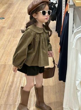 灯2绒023秋冬新童款童装 韩版装 女童泡ZH154泡袖芯娃娃衫 裙摆式