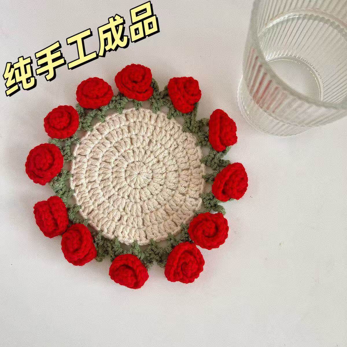 成品玫瑰花diy迷你花束杯垫