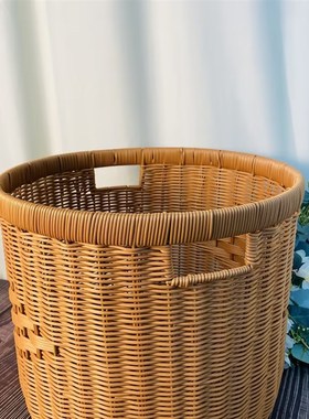 W137圆筒圆形大号收纳篮仿藤客厅家用储物收O纳筐杂物收纳篮脏衣