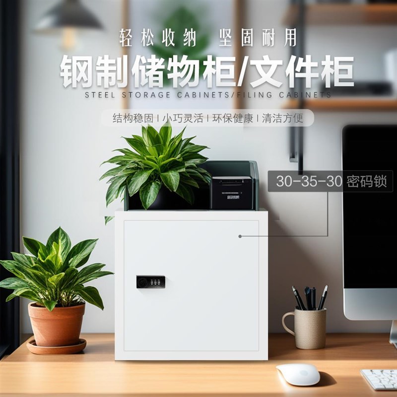 钢制储物柜办公室家用防盗桌面收纳箱文件储物柜小型带锁密码箱子