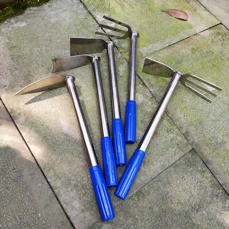 小锄头种菜家用不锈钢尖头两用锄三齿耙除草新款加厚不生锈耐用