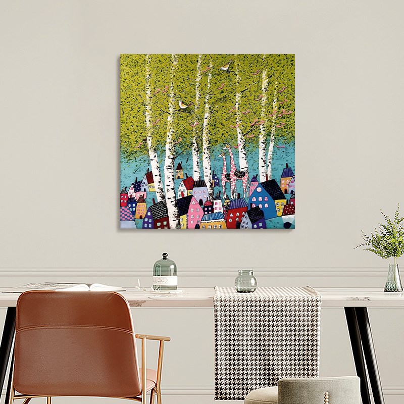 大芬村手绘油画北欧系客厅玄关装饰画卡通大树小屋儿童房挂画图片