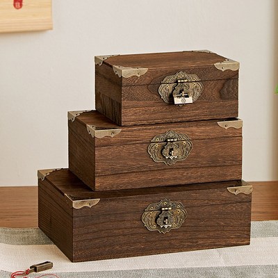实木储物百宝箱带锁小箱子印章盒复古首饰盒茶叶罐木盒化妆品箱子