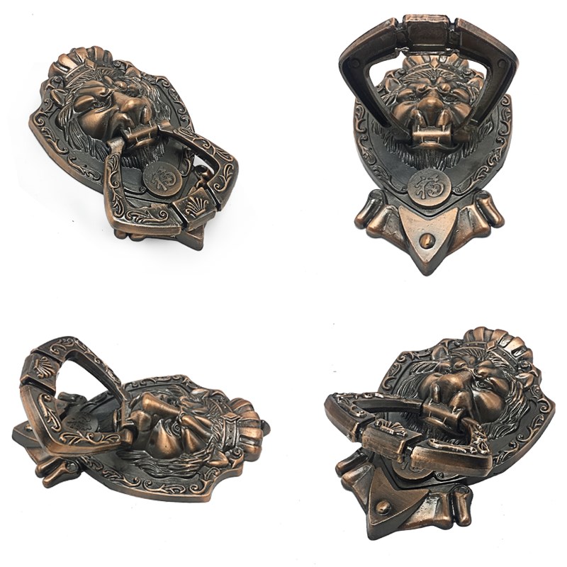 复古铜色狮头拉手古建庭院木门大门中式把手老式铁门兽头仿古门环