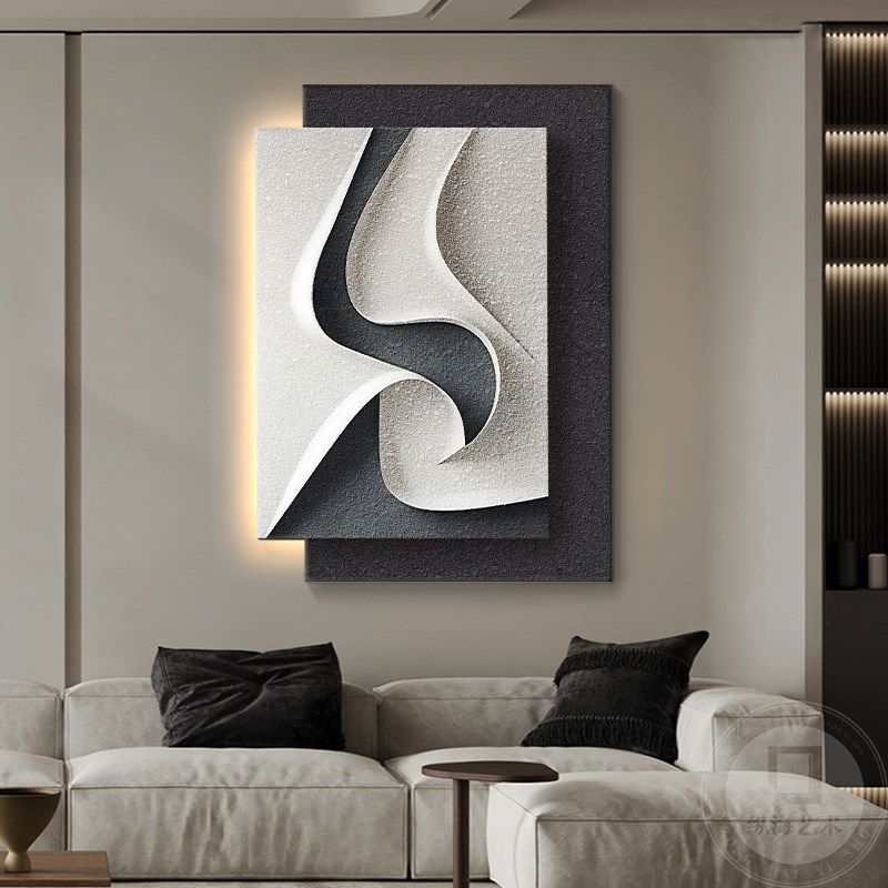 侘寂风客厅装饰画立体砂岩沙发背景墙挂画简约抽象走廊过道壁灯画