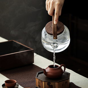 胡桃木电陶炉 家用煮茶套装 玻璃烧水壶煮茶壶茶具小型电热蒸茶壶