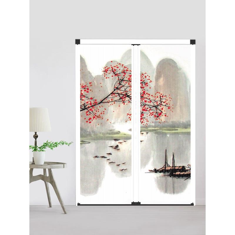 美雅纱窗折f叠移门隔断室内防风保暖门帘厨房阳台卧室推拉门