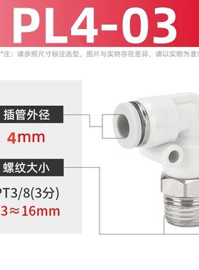 气管直角接头PL8-02 90度弯头PL1003快速PL12-04快插PL601气动M5
