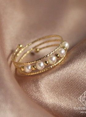 媲美akoya天然珍珠戒指女14K注金开口手工弹簧指环时Y尚轻奢不褪