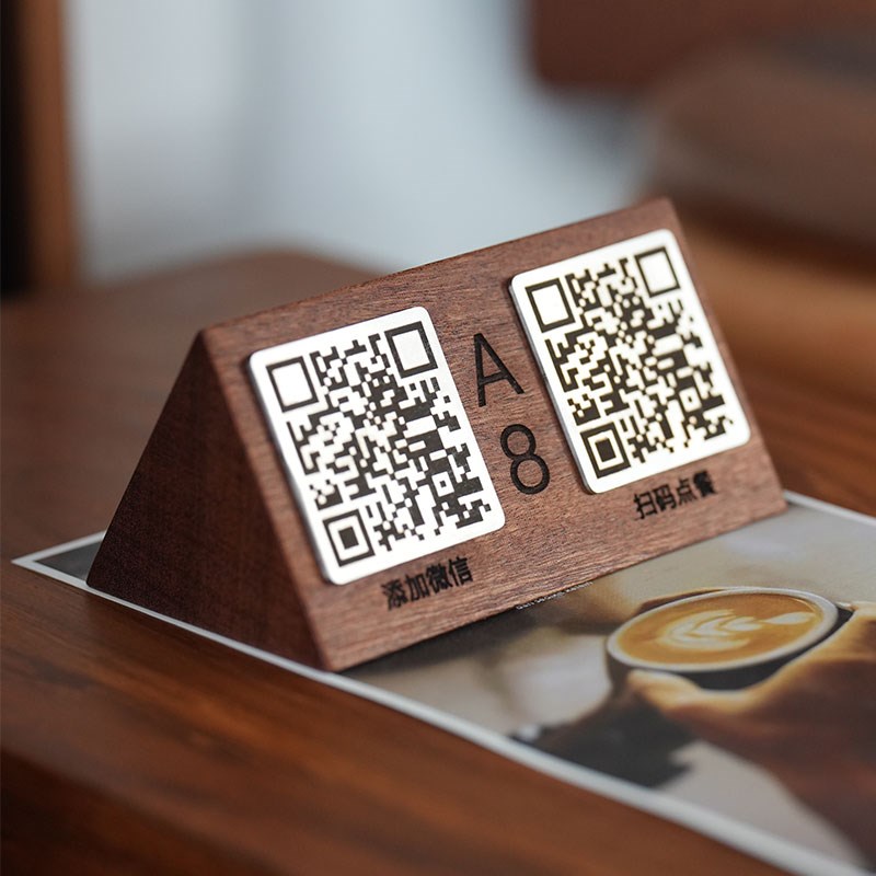 扫码点餐二维码展示牌 桌号牌三角桌牌餐饮台P号点单留座立牌定制