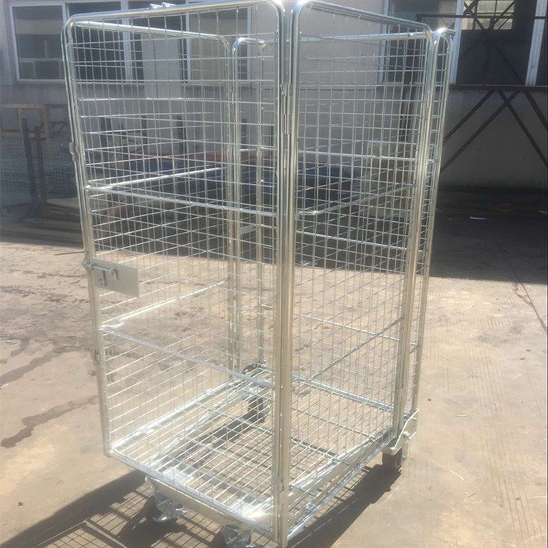 仓储移动镀锌物流台车四轮v加厚周转车搬运车捡货车网格折叠笼车