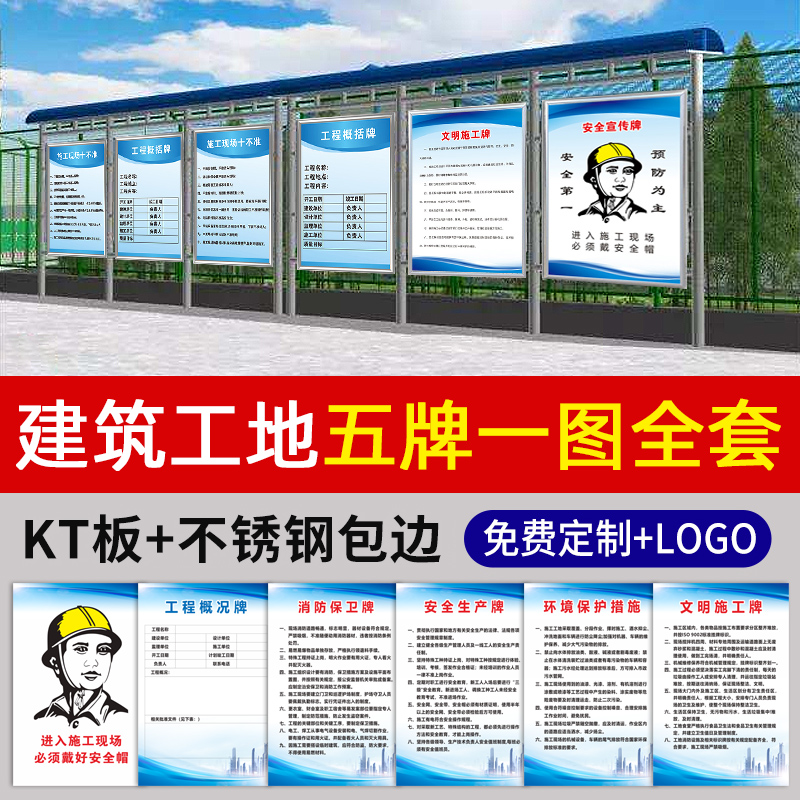 建筑五牌一图工地安全标识牌围挡施工警示牌晴雨表八大员岗位职责