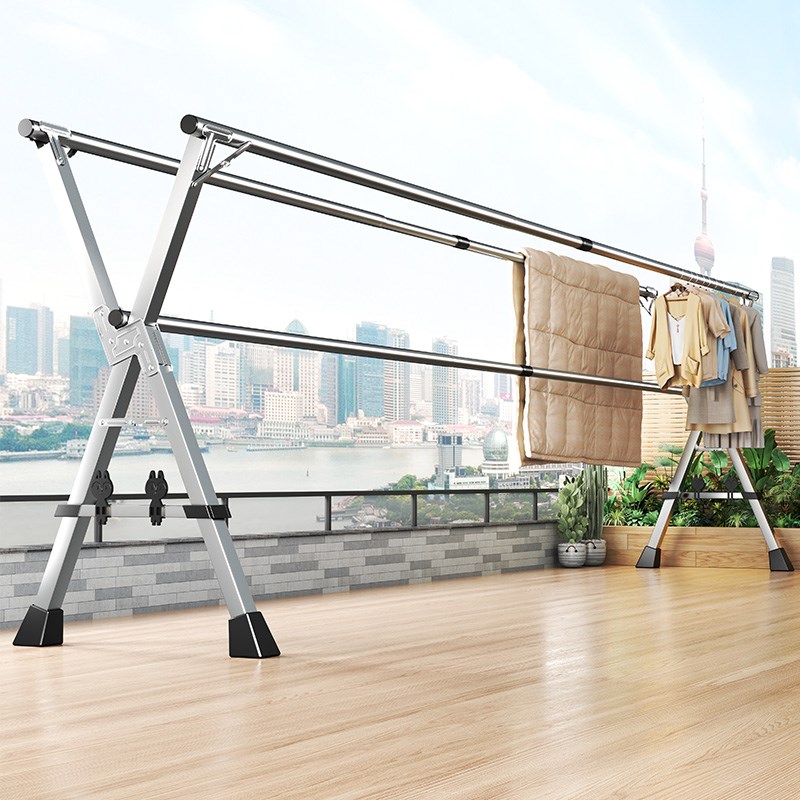 折叠晾衣架落地室内家用s阳台卧室不锈钢室外凉伸缩杆式晒被子神