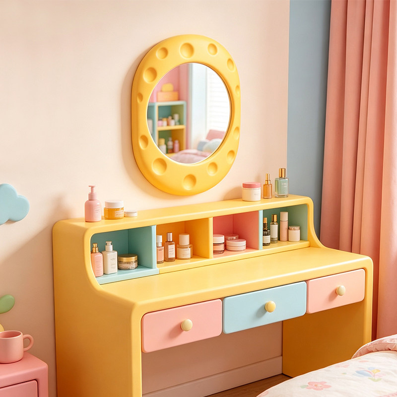 奶酪造型LED浴室镜多巴胺卧室梳妆台化妆镜卫生间可爱智能除雾镜