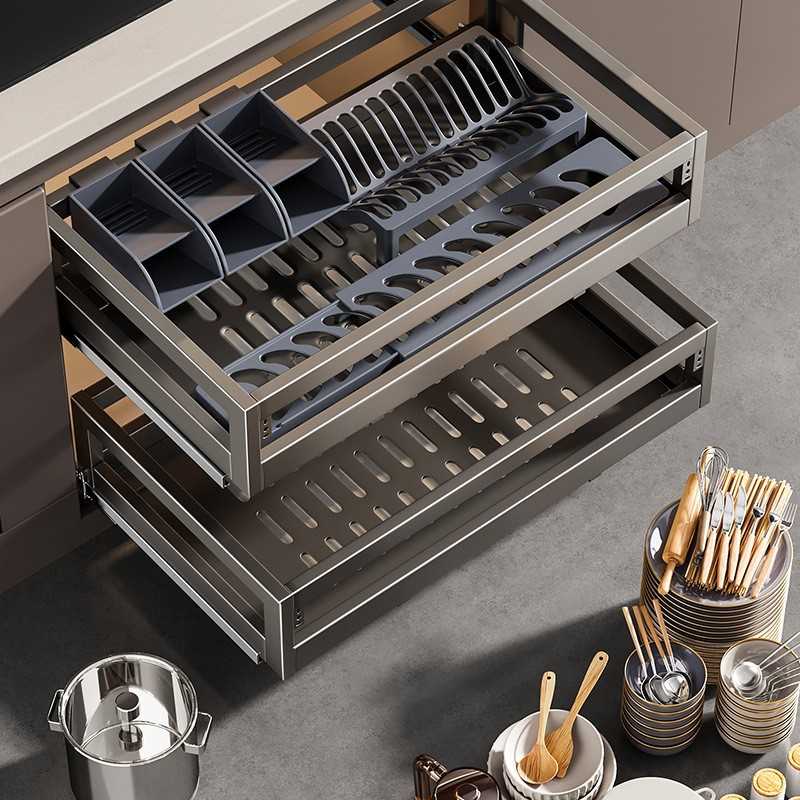 尔沫拉篮厨房橱柜304不锈钢双层抽屉式碗架收纳碟架橱柜碗篮