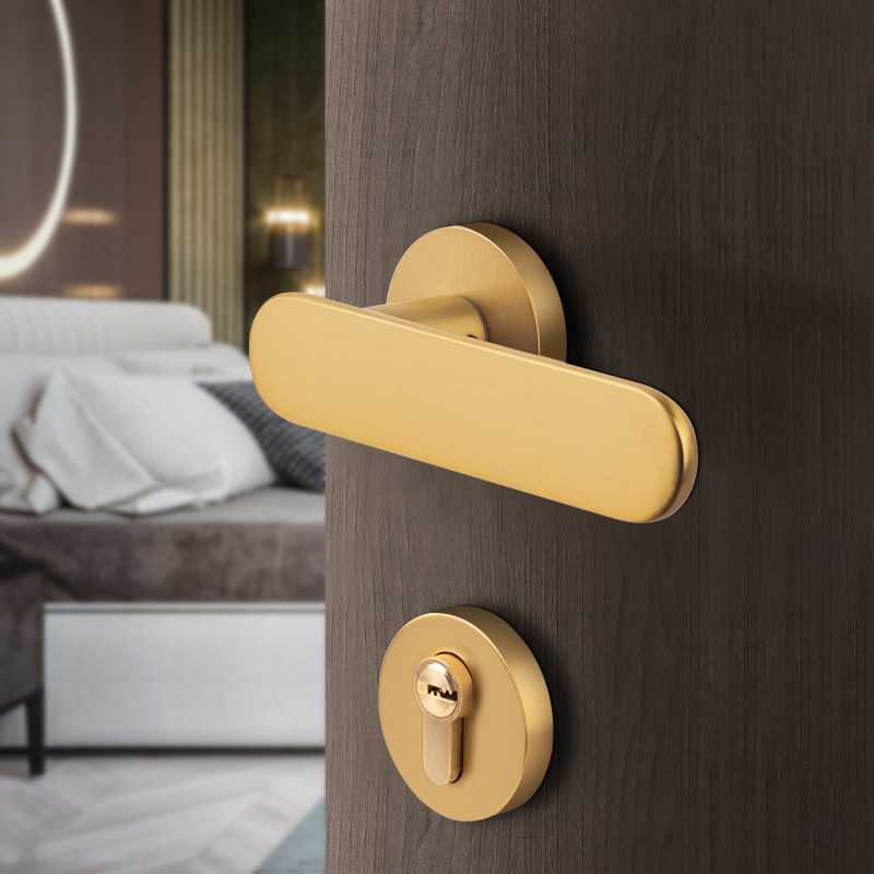 室内分体锁执手铜卧室房间木门锁玫瑰金磁吸室内门锁静音门把手